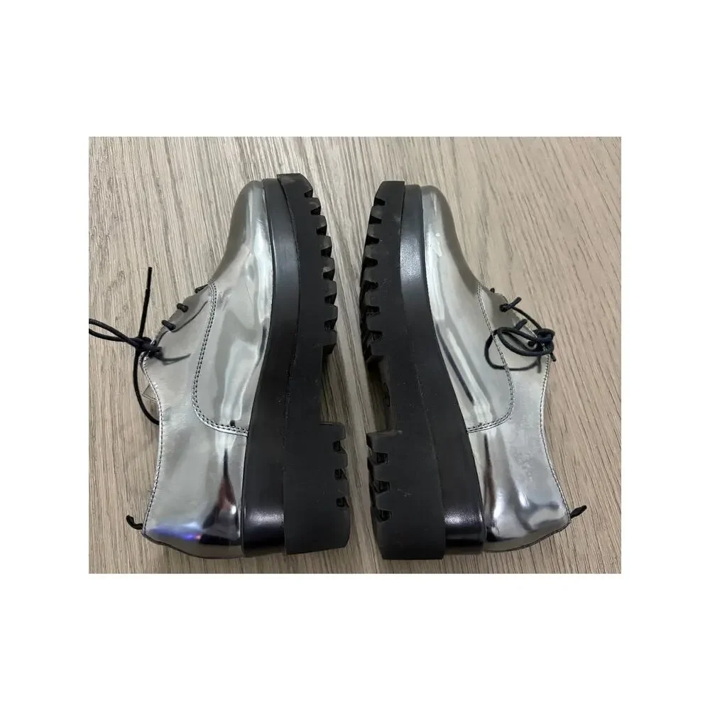 ALDO Silver Metallic Lug Sole Oxford Shoes Women’s 6.5 Platform Lace Up